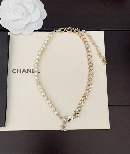18K CC Pearl Chain Choker Necklace