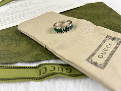 Double G Interlocking G Turquoise Enamel Ring