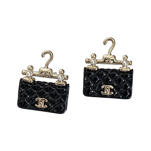 18k Chanel Classic Bag Pendant Earrings