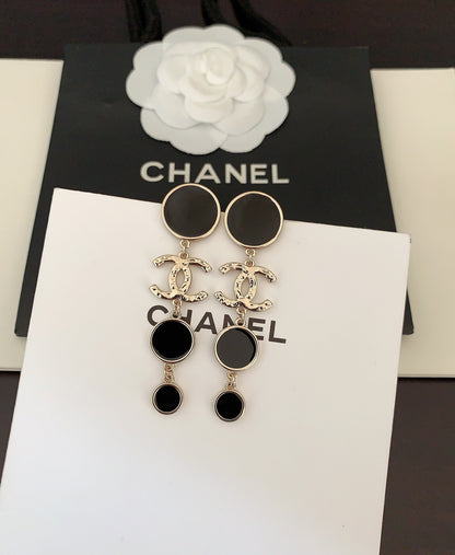 18K CC Black Crystals Earrings