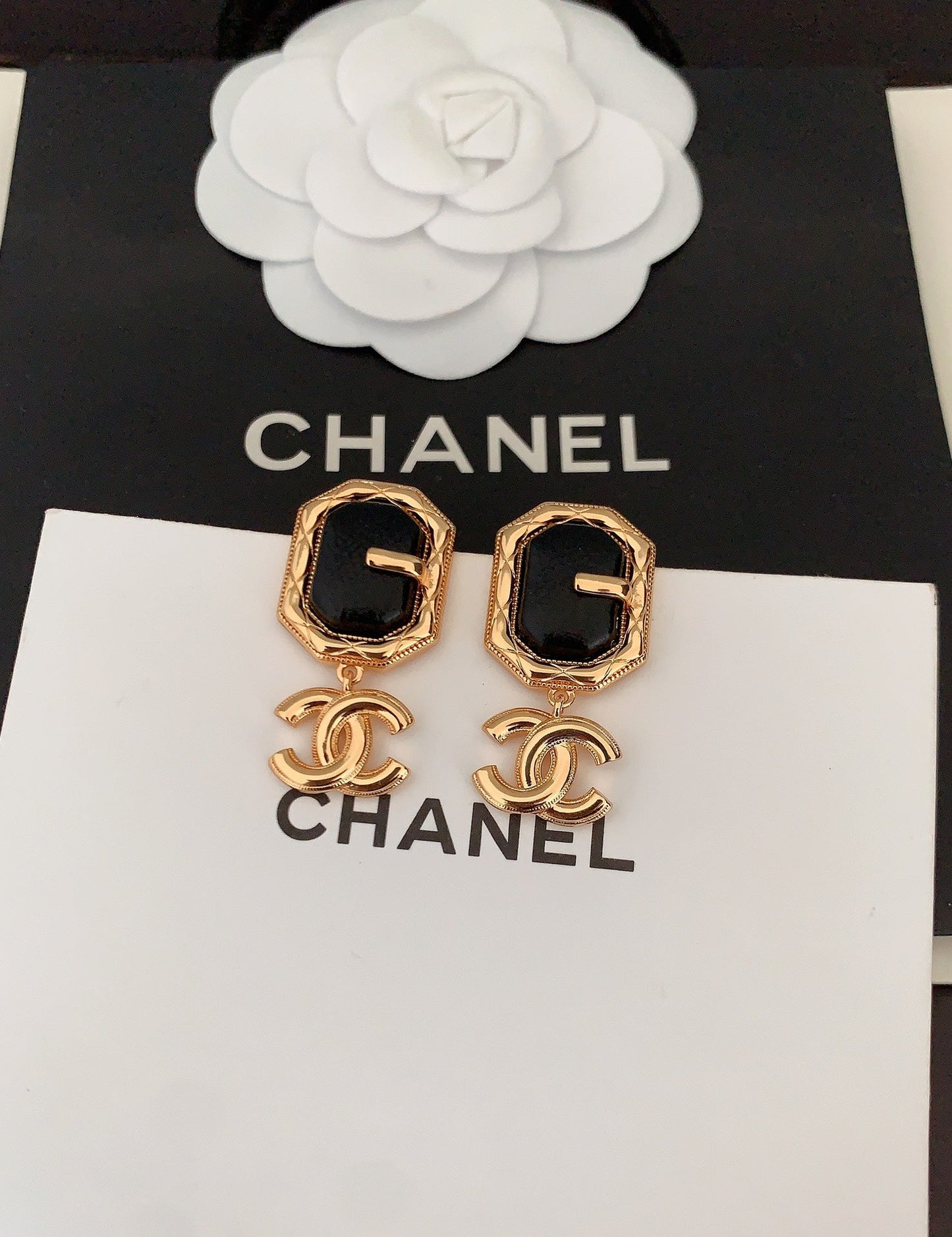 18K CC Pendant Leather Earrings