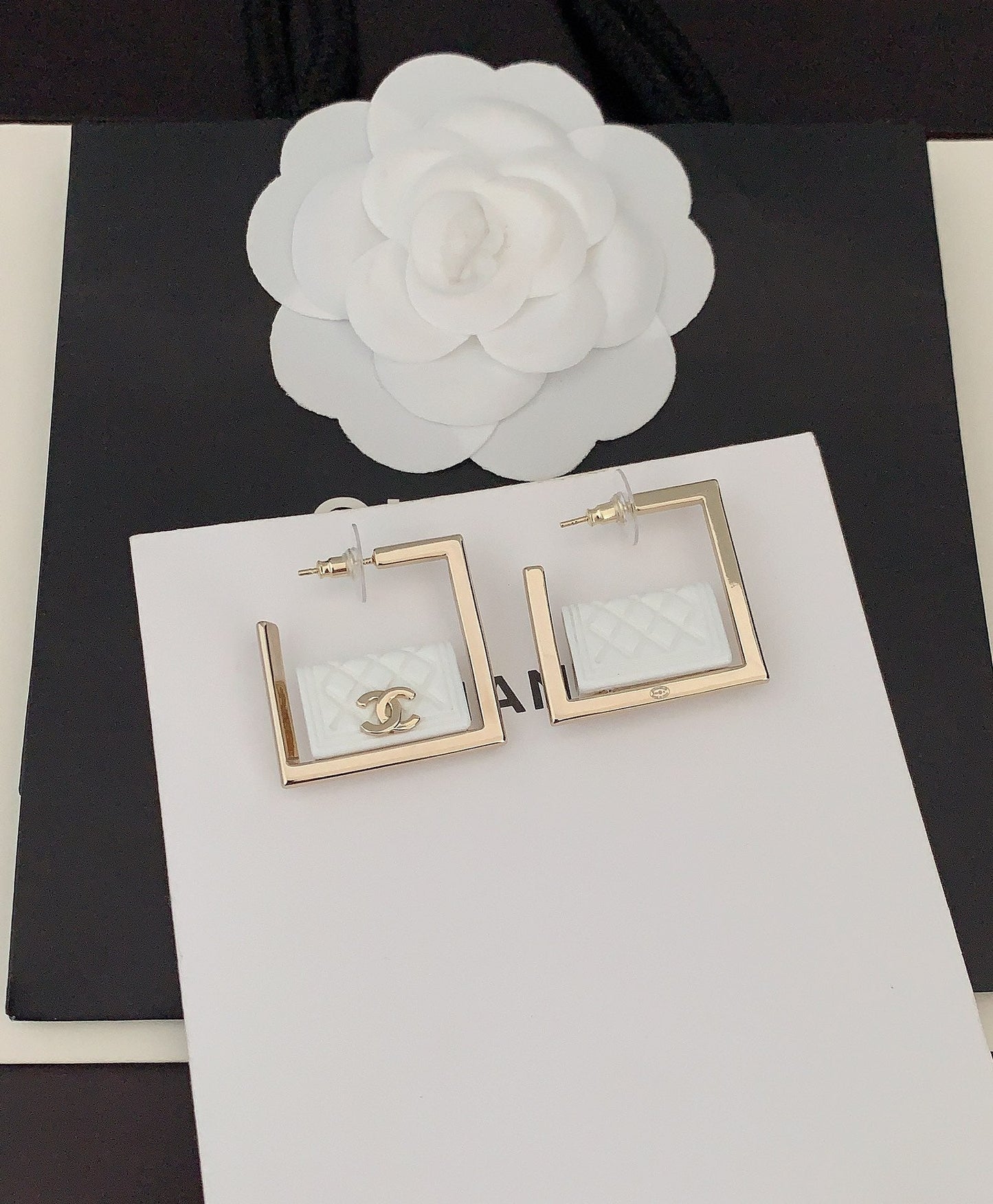 18K CC White Bag Pendant Earrings