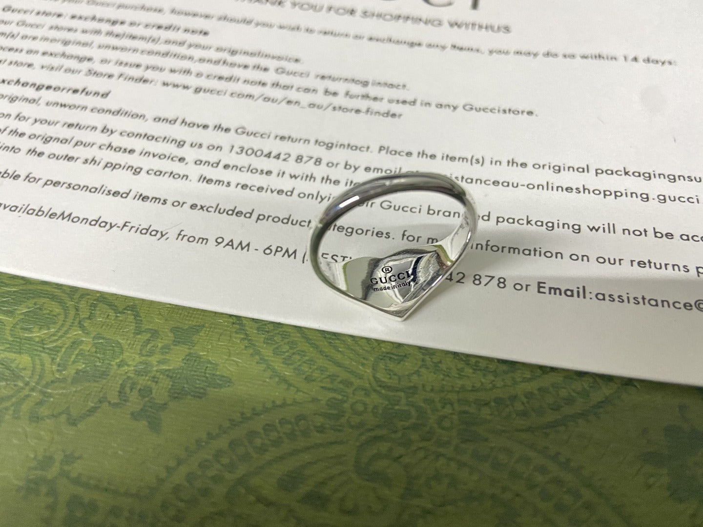 Double G Interlocking G Blue Enamel Heart Ring