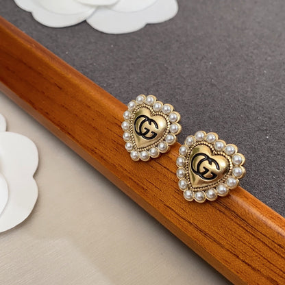 18K Double G Heart Pearl Earrings