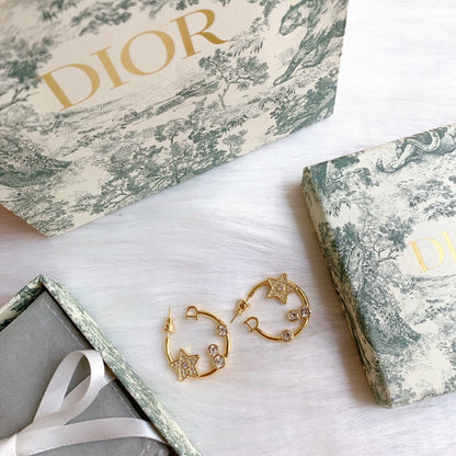 18K CD Star Pink Crystals Earrings