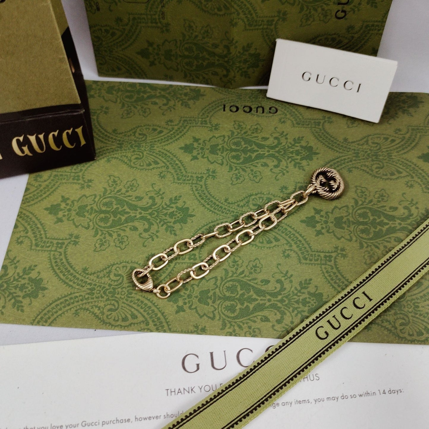 18K Double G Striped Pendant Bracelet