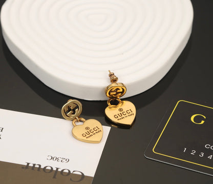 18K Double G Heart Pendant Earrings