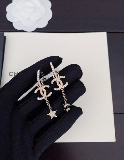 18K CC Star Pearls Pendant Earrings