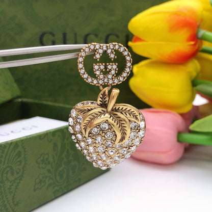18K Double G Crystal Strawberry Pendant Earrings