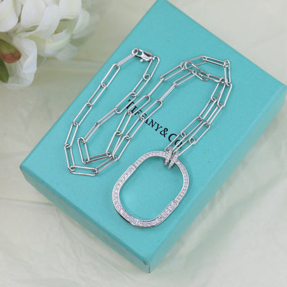 18K T Lock Pendant Pav¨¦ Diamonds Necklace