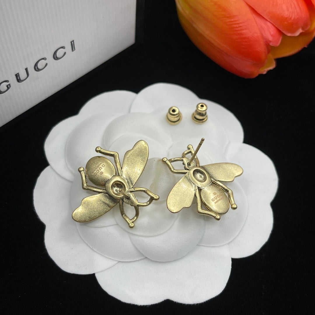 18K Double G Bee Pearl Earrings