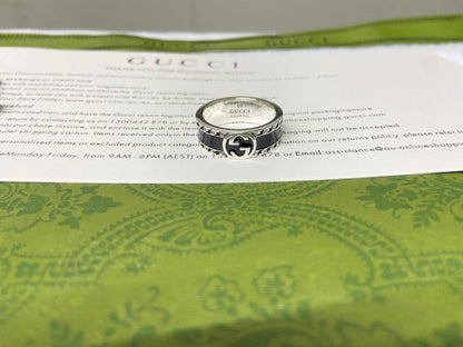 Double G Interlocking G Black Enamel Ring