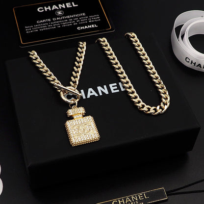 18K CC Diamond Perfume Bottle Pendant Necklace