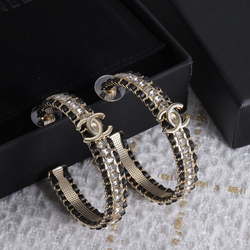 18K CHANEL CC Leather Chain Earrings
