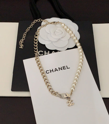 18K CC Pearl Chain Choker Necklace