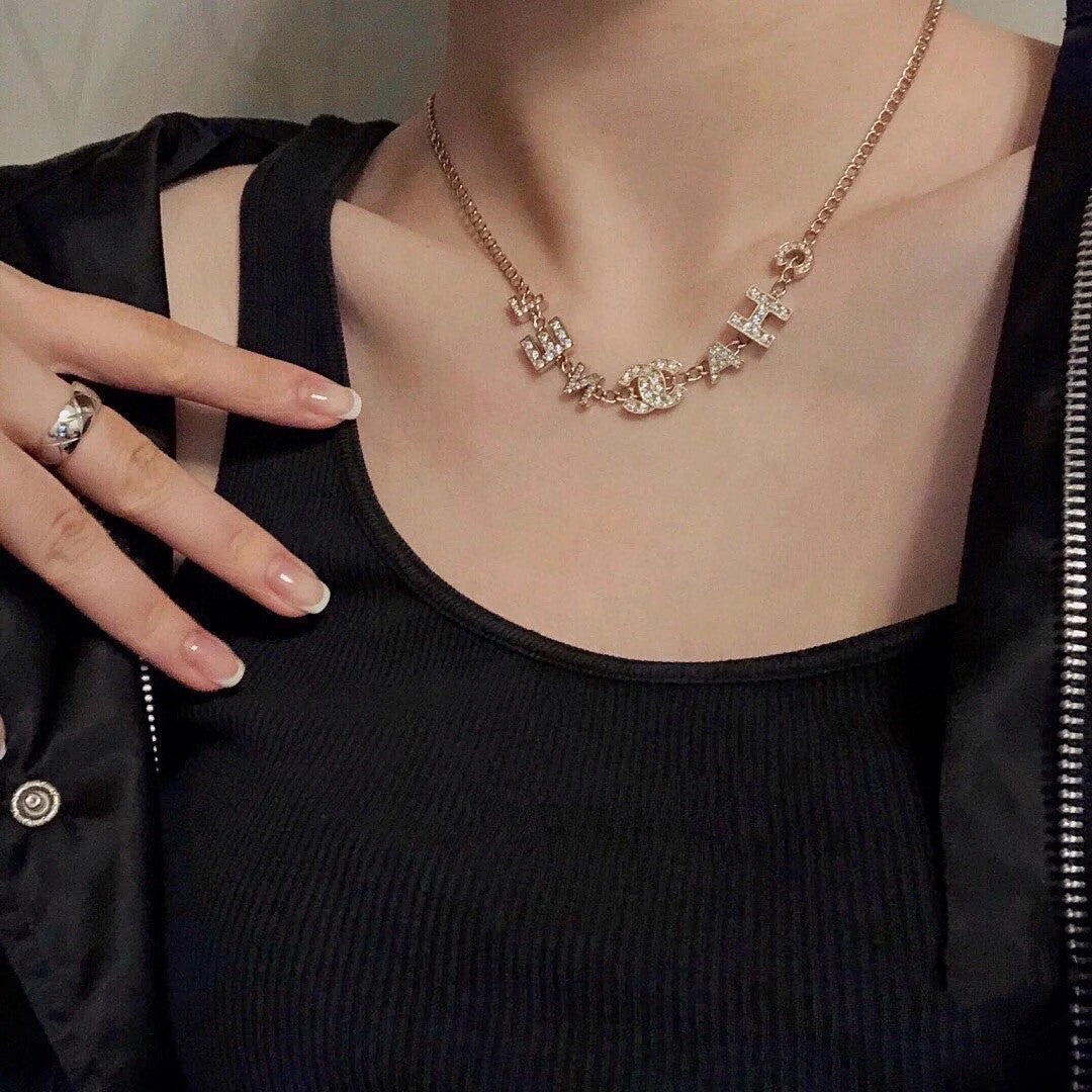 18K CC Script Diamonds Necklace