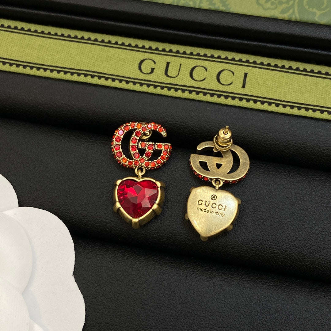 18K Double G Red Crystal Earrings