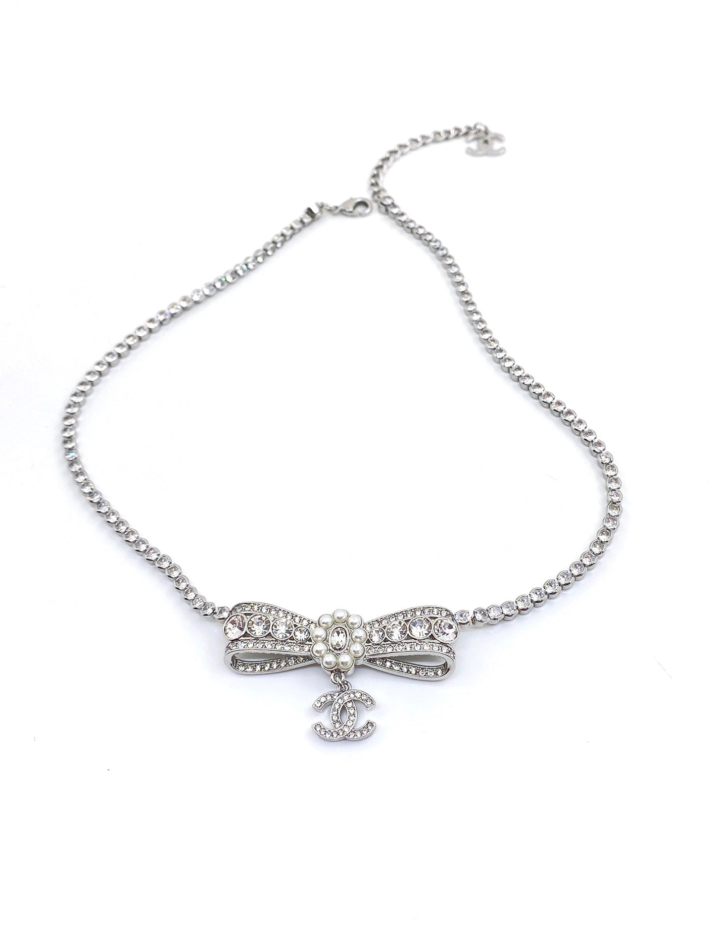 18K CC Diamonds Bow Tie Necklace