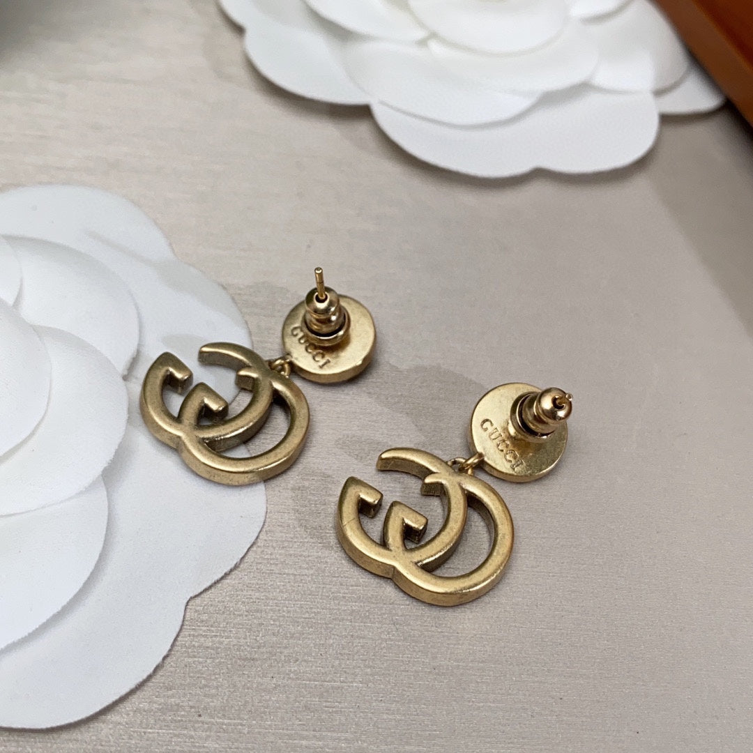 18K Double G Crystal Pendant Earrings