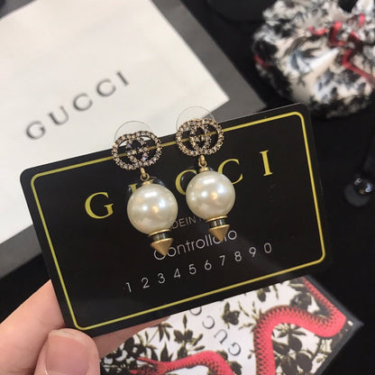 18K Double G Pearl Pendant Earrings