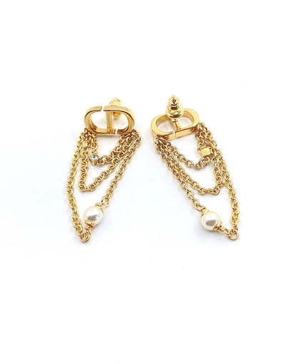 18K CD Pearl Chain Earrings