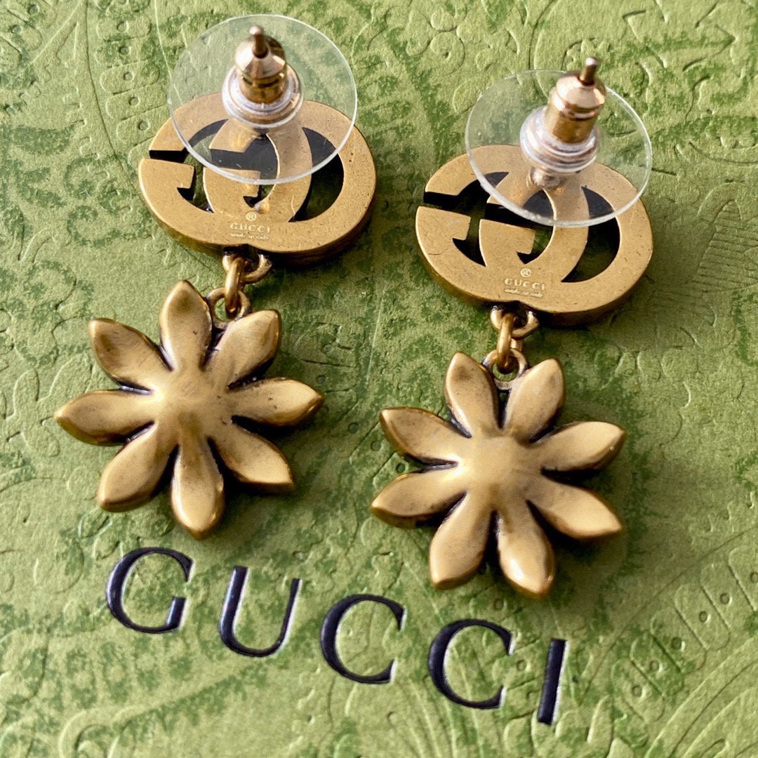 18K Double G Flower Pendant Earrings