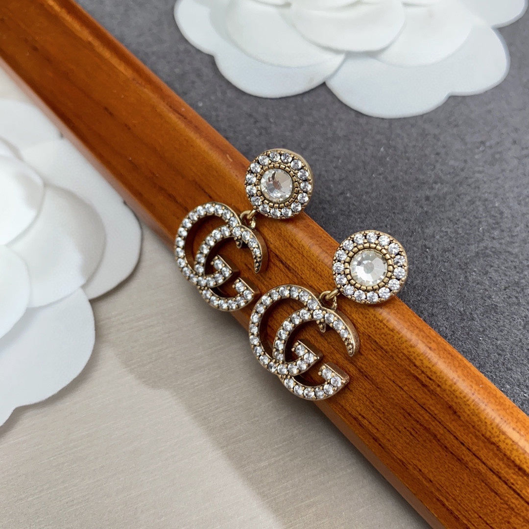 18K Double G Crystal Pendant Earrings