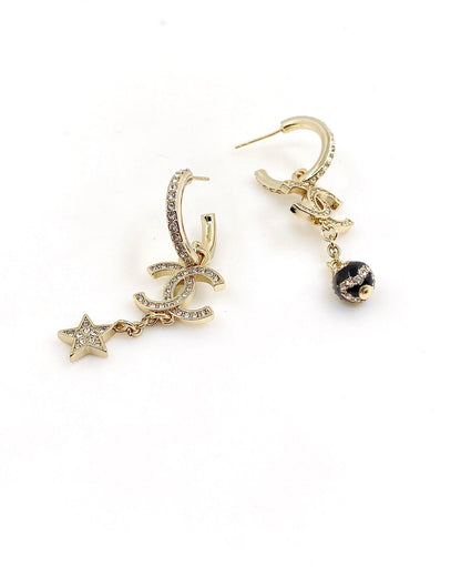 18K CC Star Pearls Pendant Earrings