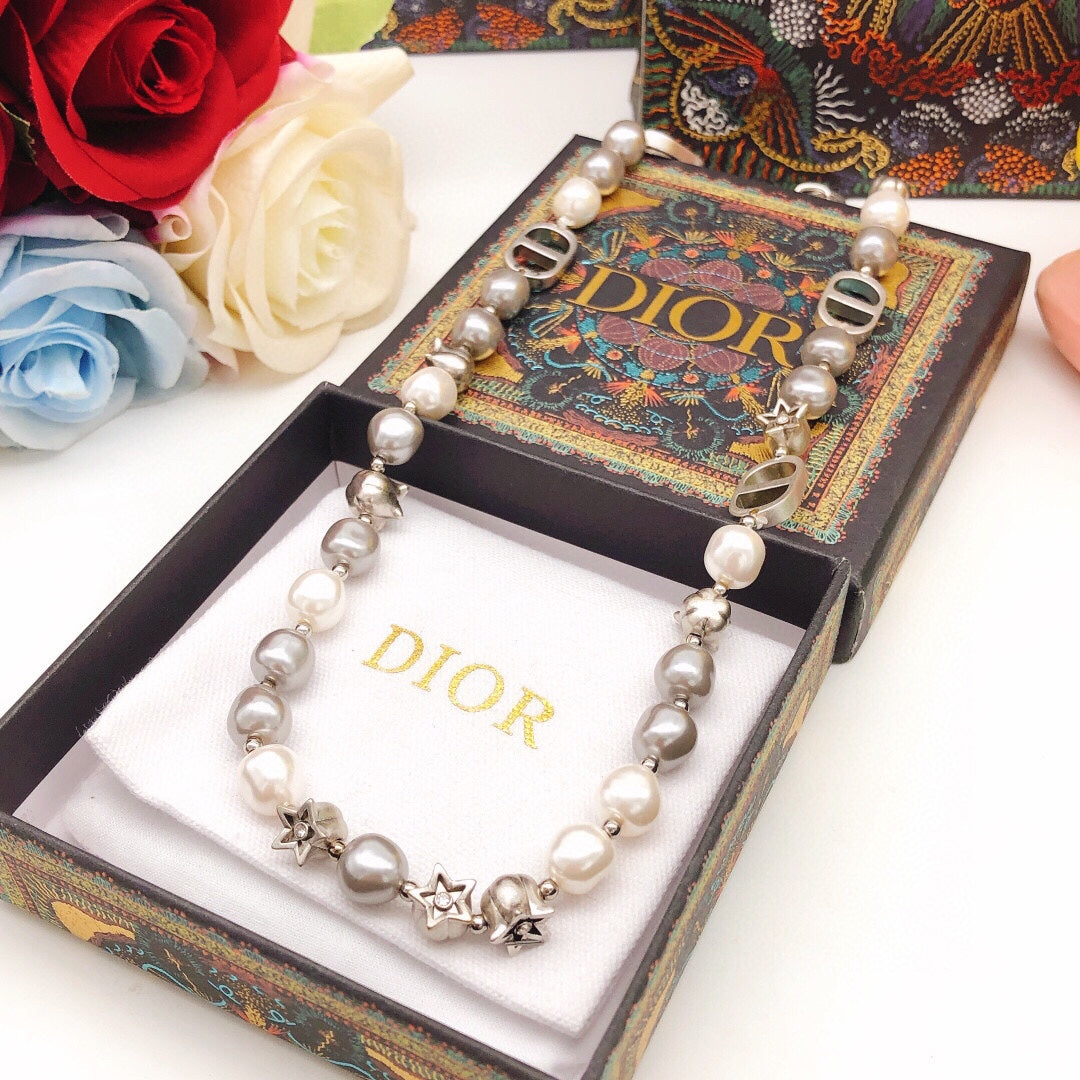 18K CD Pearls And Stars Necklace