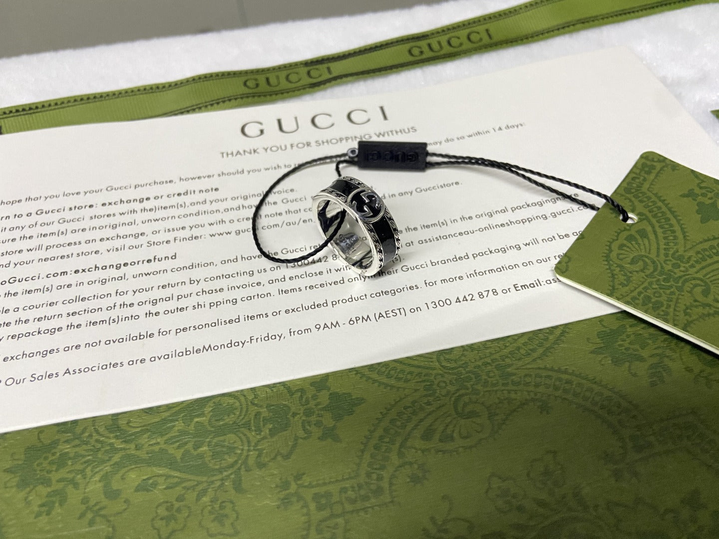 Double G Interlocking G Black Enamel Ring