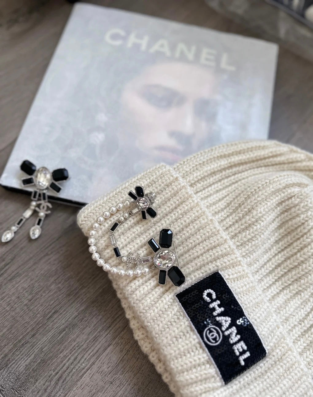 18K CC Bow Tie Crystals Brooch