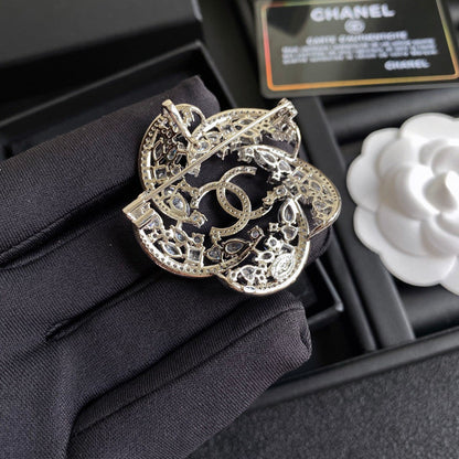 18K CC Camellia Crystals Brooch