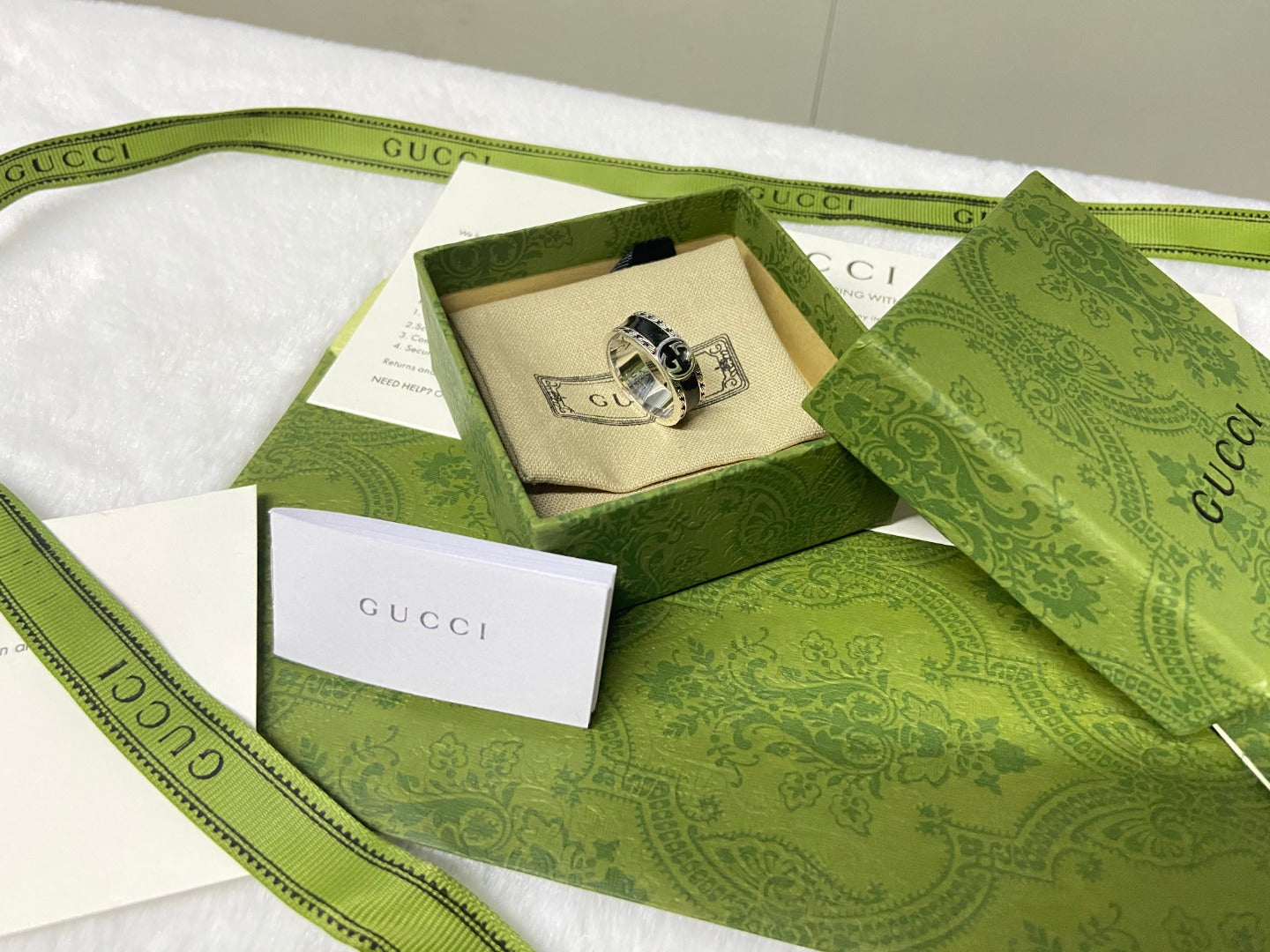 Double G Interlocking G Black Enamel Ring