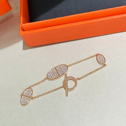 18K Chaine D'Ancre Verso Diamond H Bracelet