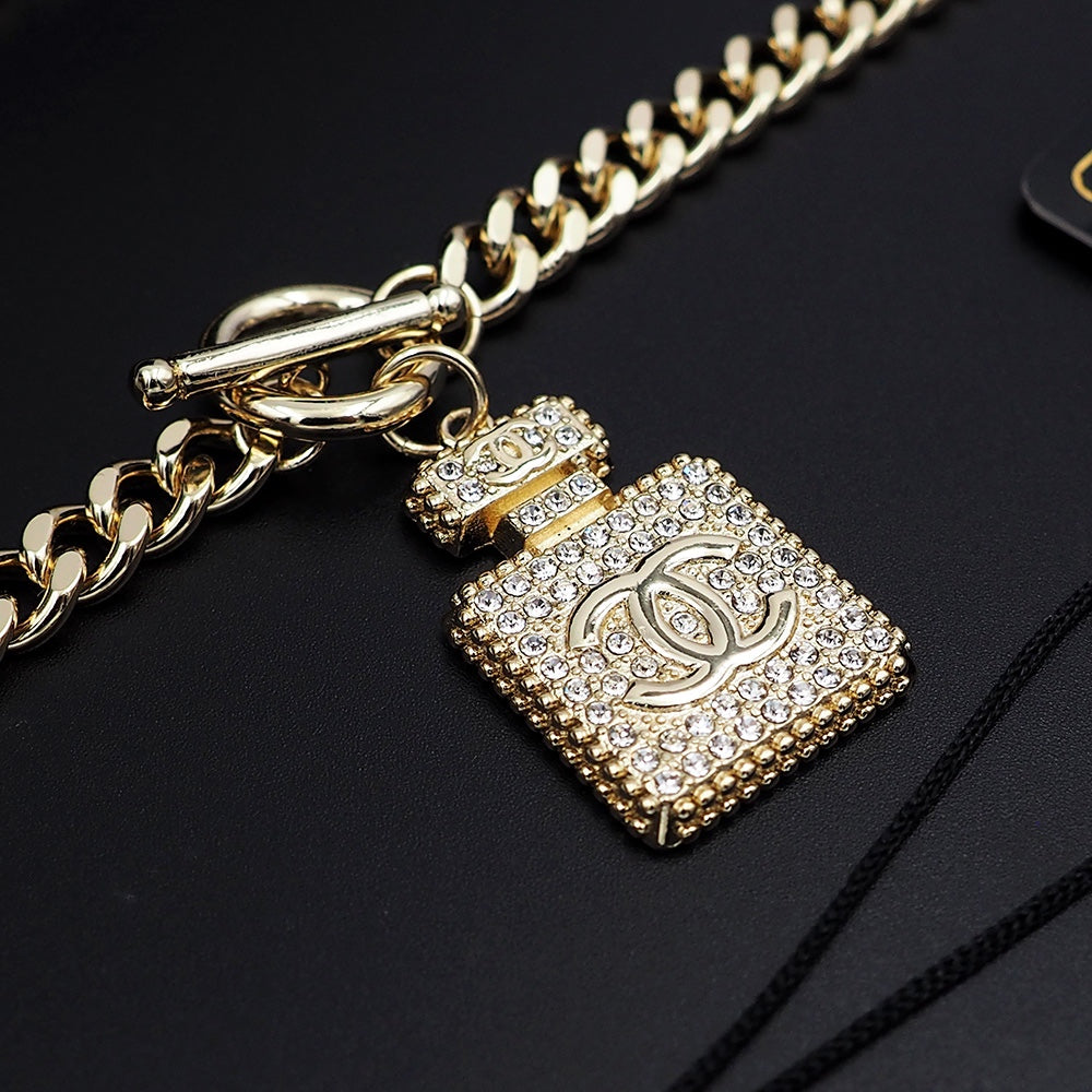 18K CC Diamond Perfume Bottle Pendant Necklace