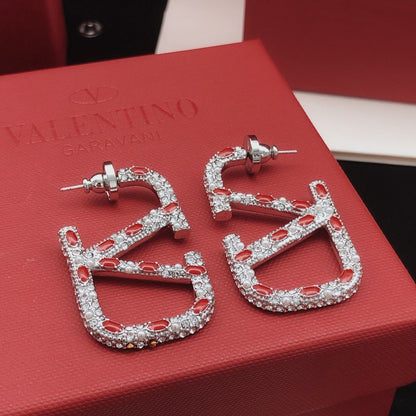 18K Vlogo Red Crystal Earrings