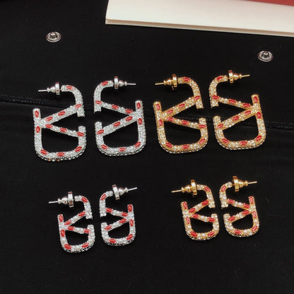 18K Vlogo Red Crystal Earrings